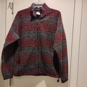 Helly Hansen Mens Small Red Gray Wool Blend Full Zip Jacket Fleece Made in USA